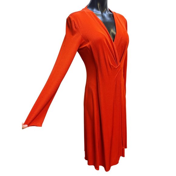 Armani Collezioni Red Long-Sleeve Faux Wrap Dress Size 8 - Picture 5 of 9